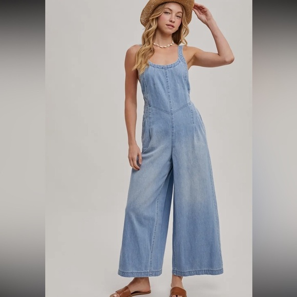 105 - Light Blue Denim Jumpsuit - Picture 2 of 3